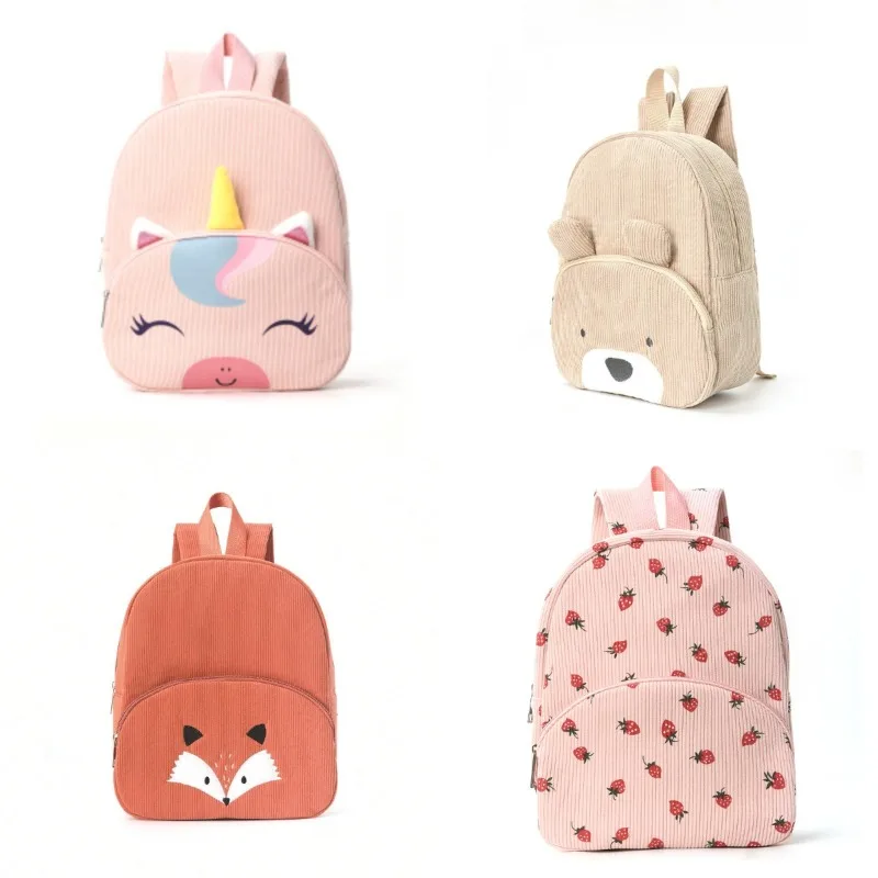 

1PC Corduroy Backpack Large Capacity Cartoon Unicorn School Bag Lightweight Wear Resistant Fashion Student Daily Backpack
