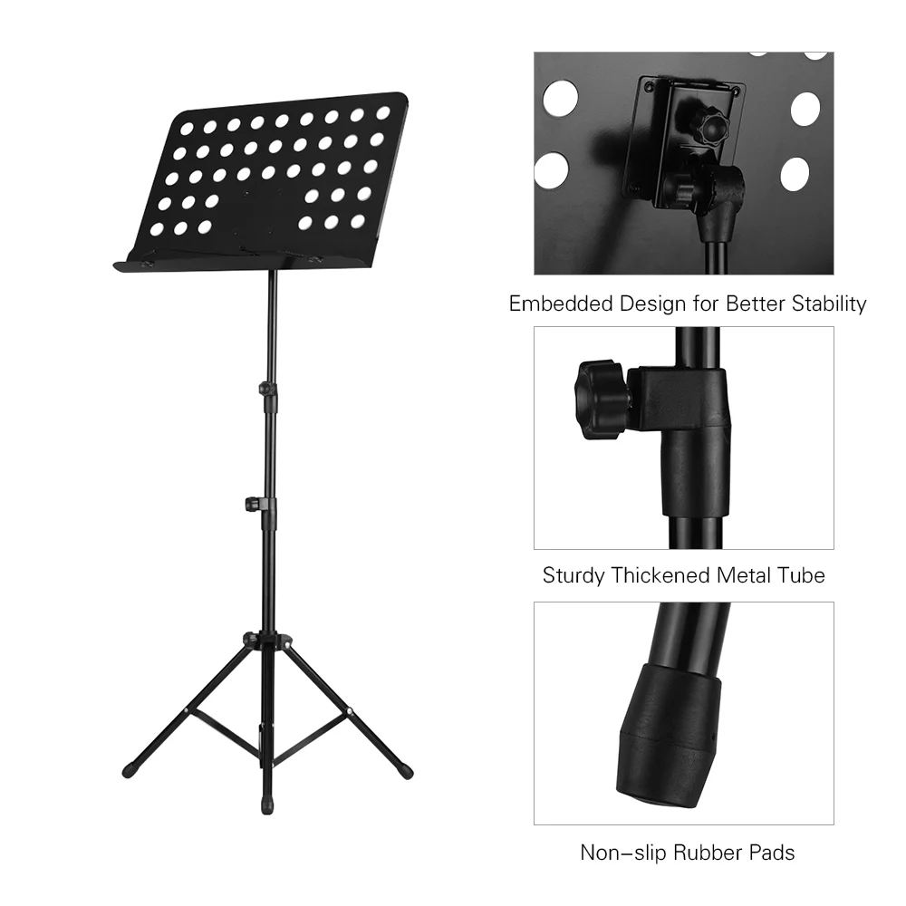 Portable Metal Music Stand Detachable Musical Instruments for Piano Violin Guitar Sheet Music Black