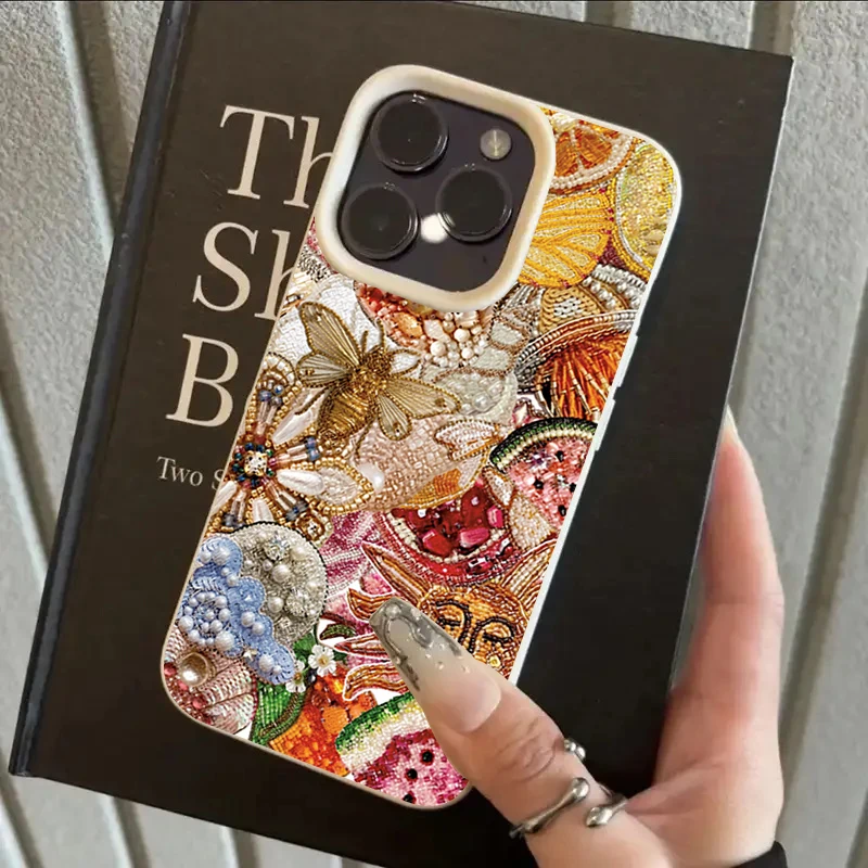 Golden Bee Sun Collage Lychee Texture Silicone Phone Case For iPhone 11 12 13 14 15 16 17 Pro Max 15 Plus 17 Air Soft Cover