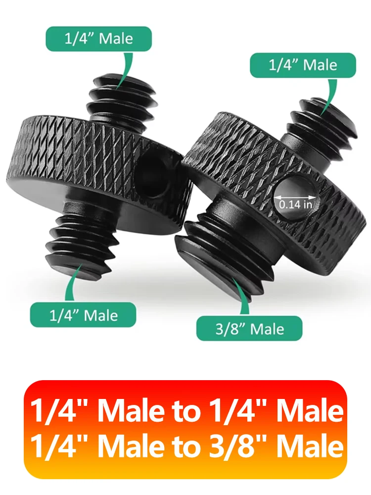 Adapter statywu 1/4 cala męski na 1/4 cala męski na 3/8 cala męski z gwintem do GoPro Hero 13 12 11 10 9 Insta360 X5 X4 X3 DJI Action — zdjęcie 2