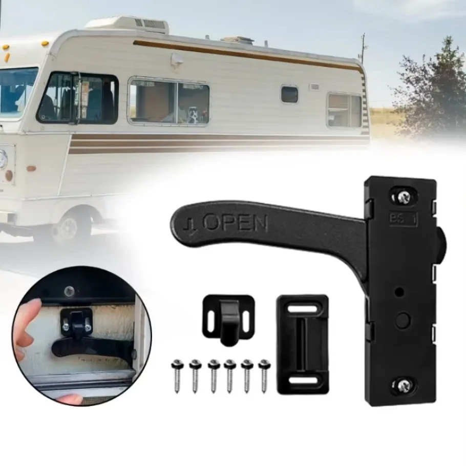 Right/Left Hand Handle Lock Kits RV Trailer Metal Adjustable Screen Door Lock Replacement Simple Install for Motorhome Camper