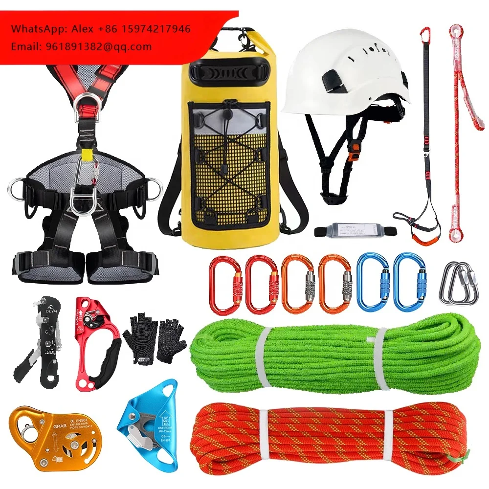 Safety Harness Carabiner Helmet Ascender Descender Fall Arrester Protection Rescue Climbing Equipment Set Working At Height