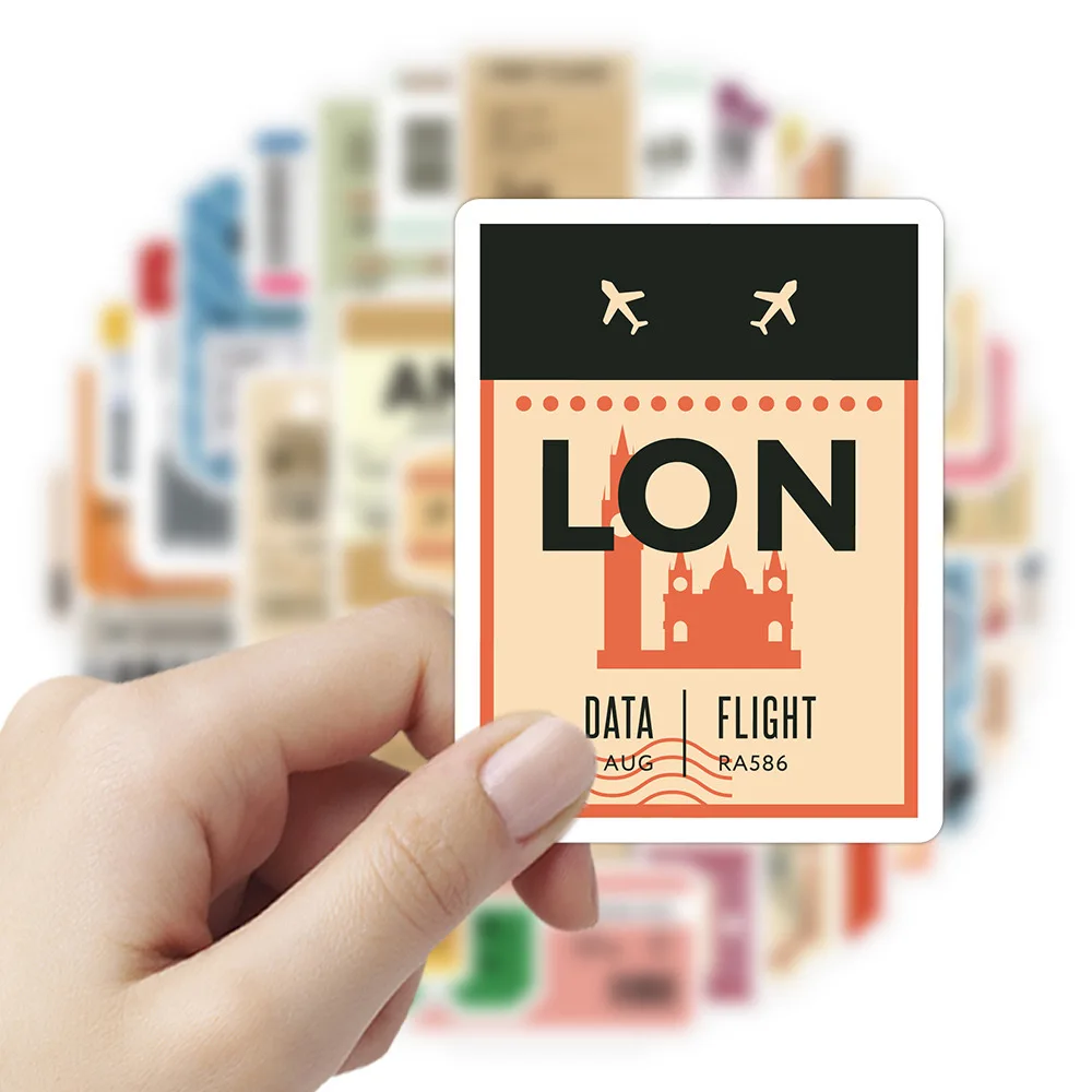 10/30/60pcs Retro Boarding Pass Air Tickets Stickers Aesthetic for Laptop Luggage Fridge Waterproof Graffiti Sticker Toy