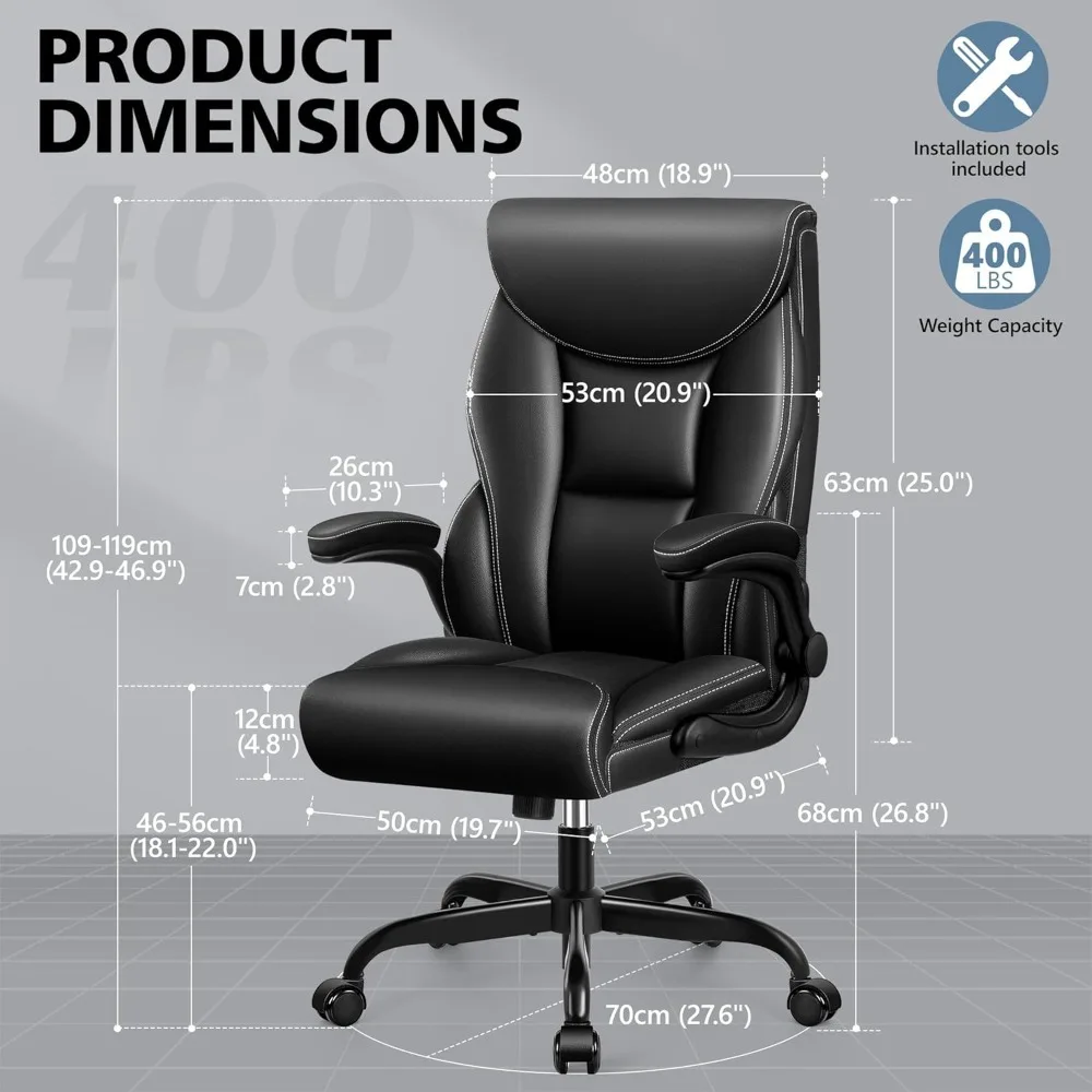 Office Chair Leather, Ergonomic PU Leather Home Office Chair, High Back Rotating Computer Office Chair with Rocking Function