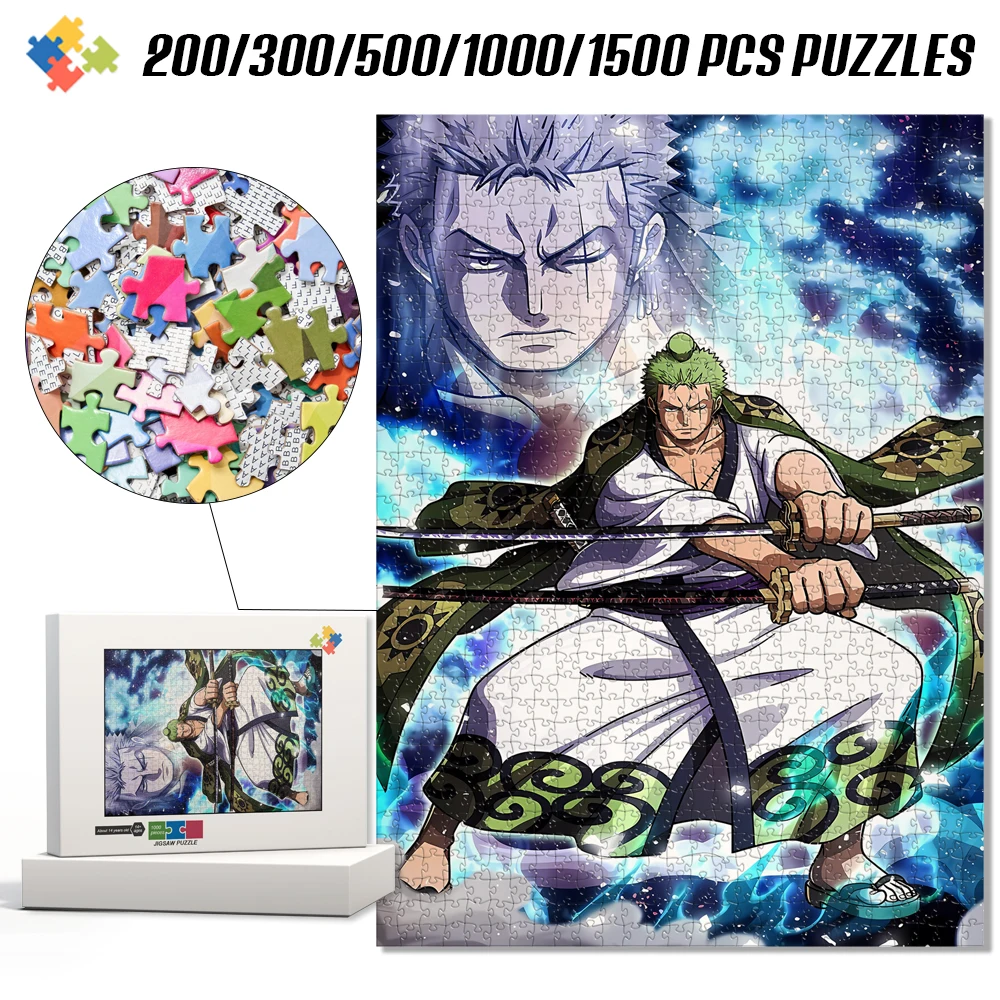 Zoro One Piece Anime Diy Jigsaw Puzzle for Adults/children Montessori Toys 200/300/500/1000/1500 Pcs Multi-Size Jigsaw Puzzles