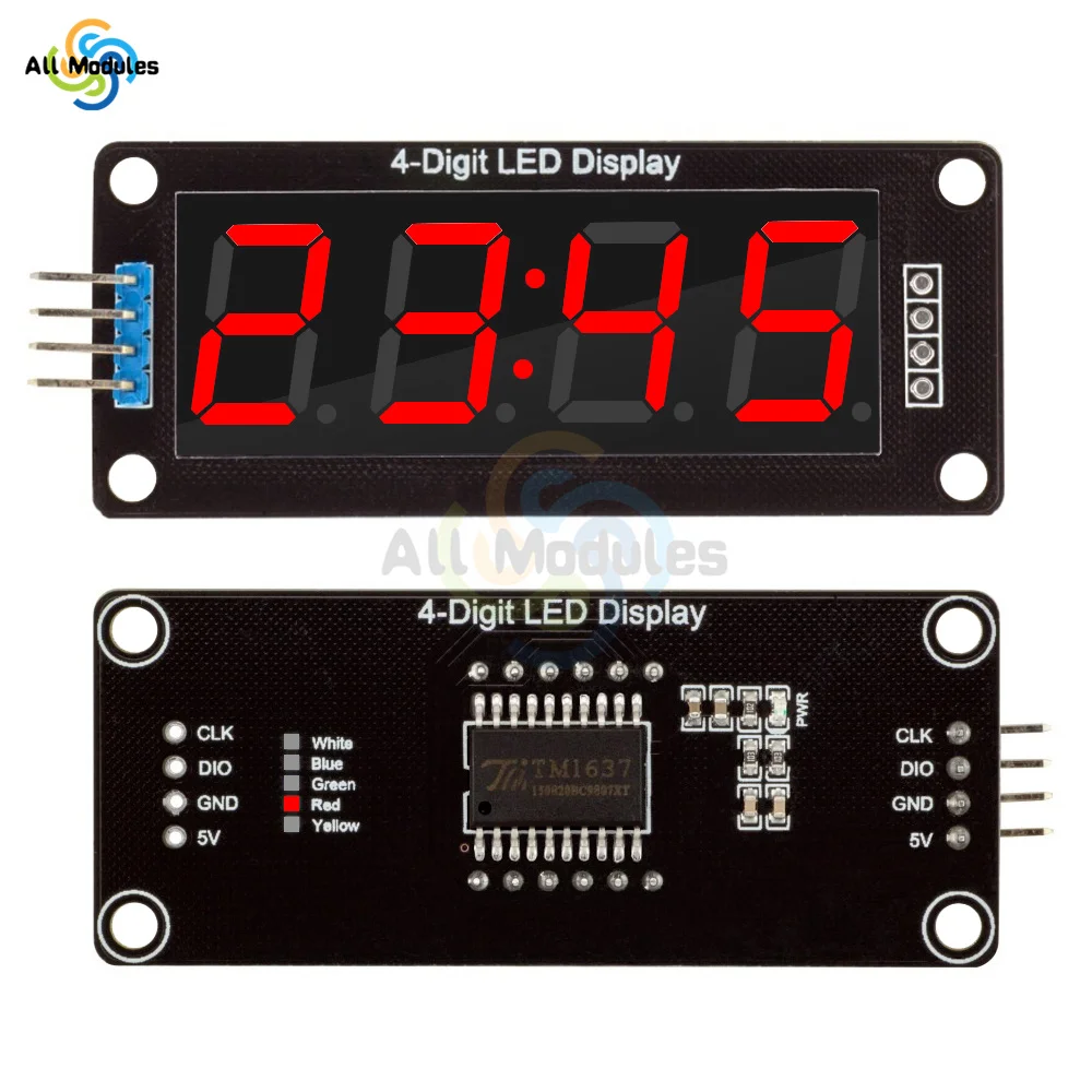 TM1637 LED Display Module for Arduino 4 Digit 7 Segment 0.56 inch Time Clock Indicator Tube Module Red Blue Green Yellow White