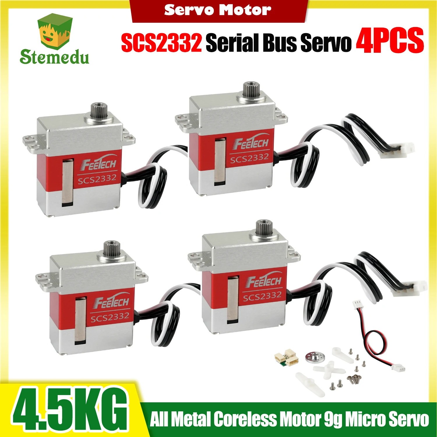 4 pezzi Feetech SCS2332 7.4V Micro servomotore interamente in metallo Gear 4.5kg Servo bus seriale con coppia a rotore bloccato per auto Smart Robot RC