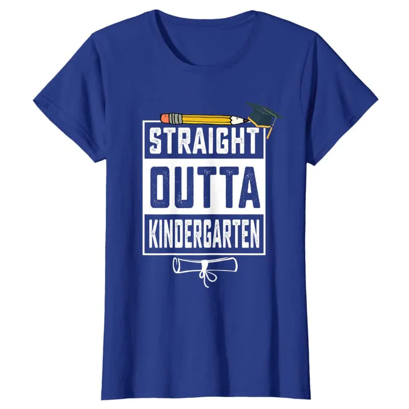 Straight Outta Kindergarten Pencil Class of 2026 Graduation T-Shirt for Boys Girls Students Schoolwear Clothing Graphic Tee Tops