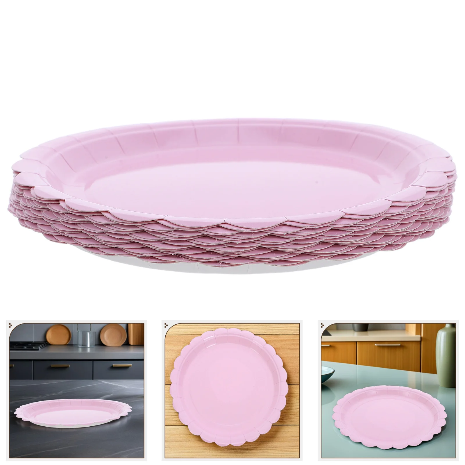 

50Pcs Pink Scalloped Edge Flower Paper Plates Small Dessert Cake Plates Birthday Party Pastel Party Tableware Festival