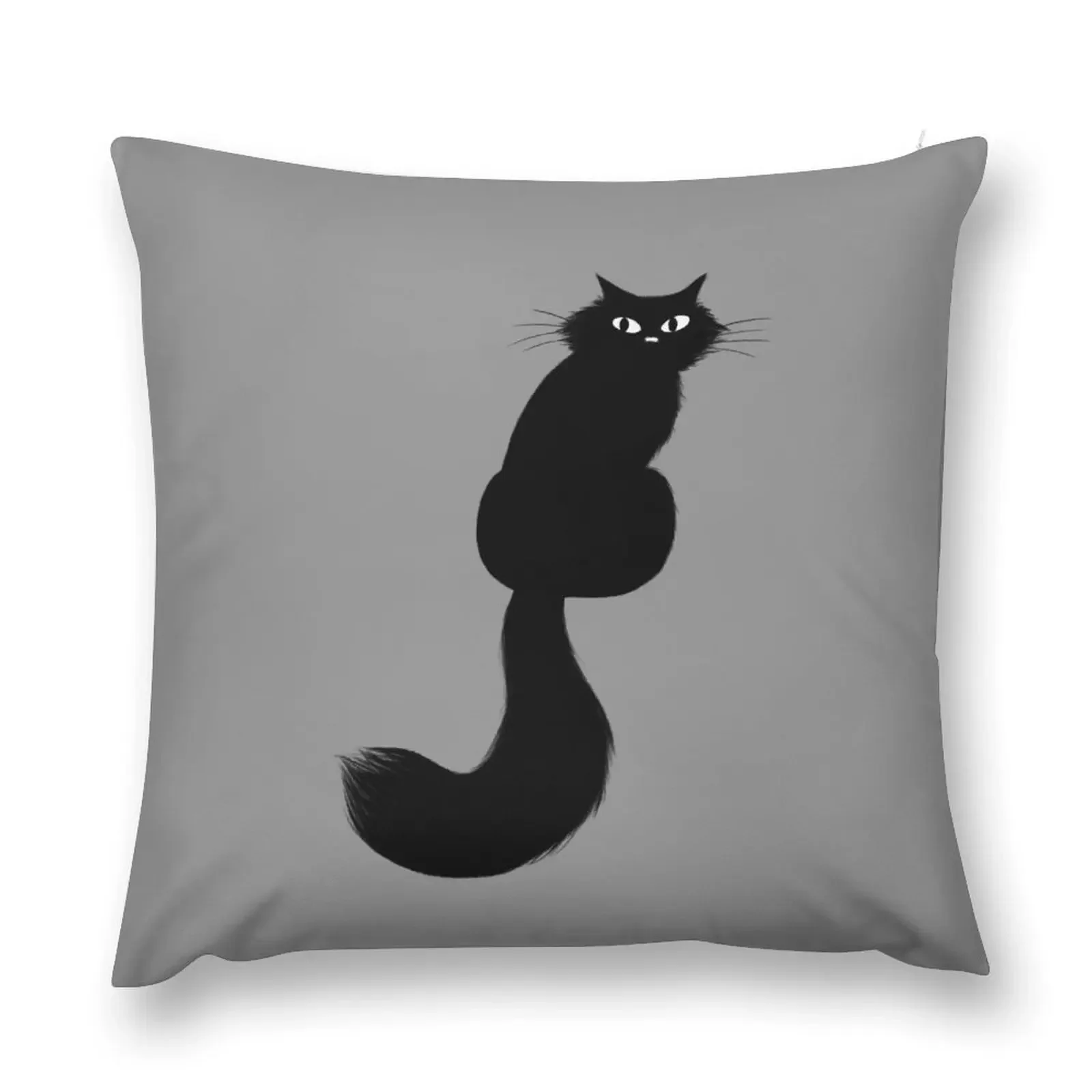 Longhaired Black Cat with Long Tail Throw Pillow luxury sofa pillows Christmas Pillow Cases pillow