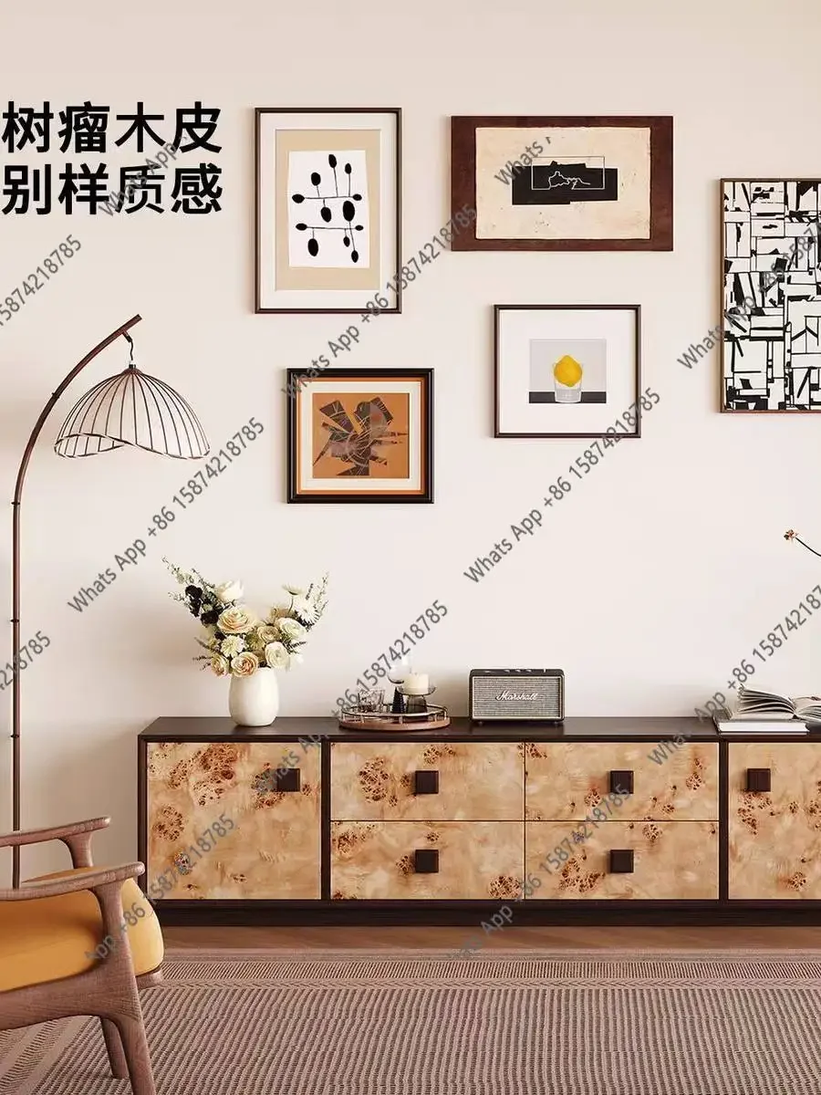 LU Solid wood TV cabinet, new storage storage in the living room, high-end small apartment, medium antique and retro.