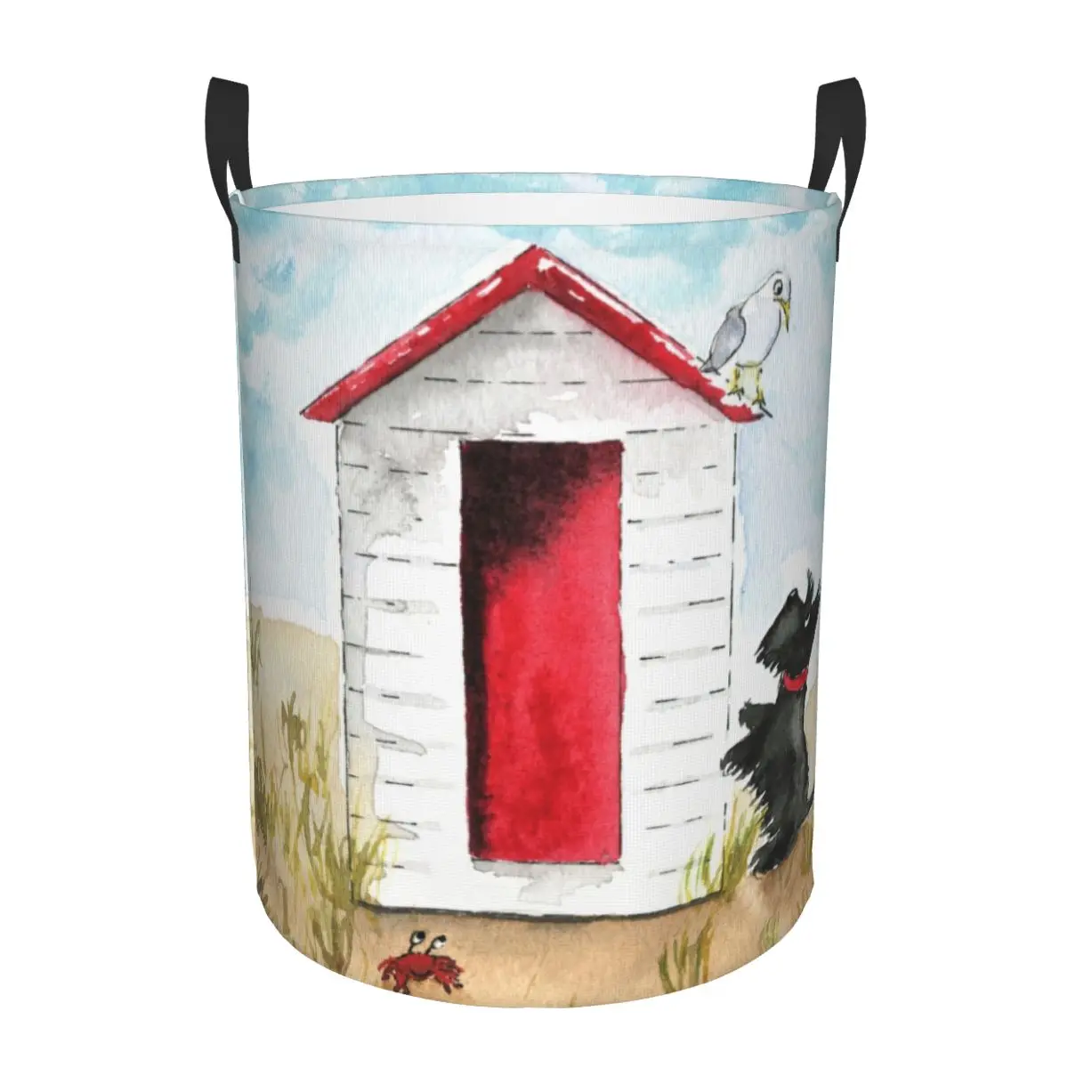 Custom Scottie Dog Beach Hut Laundry Basket Collapsible Scottish Terrier Lover Toy Clothes Hamper Storage Bin for Kids Nursery