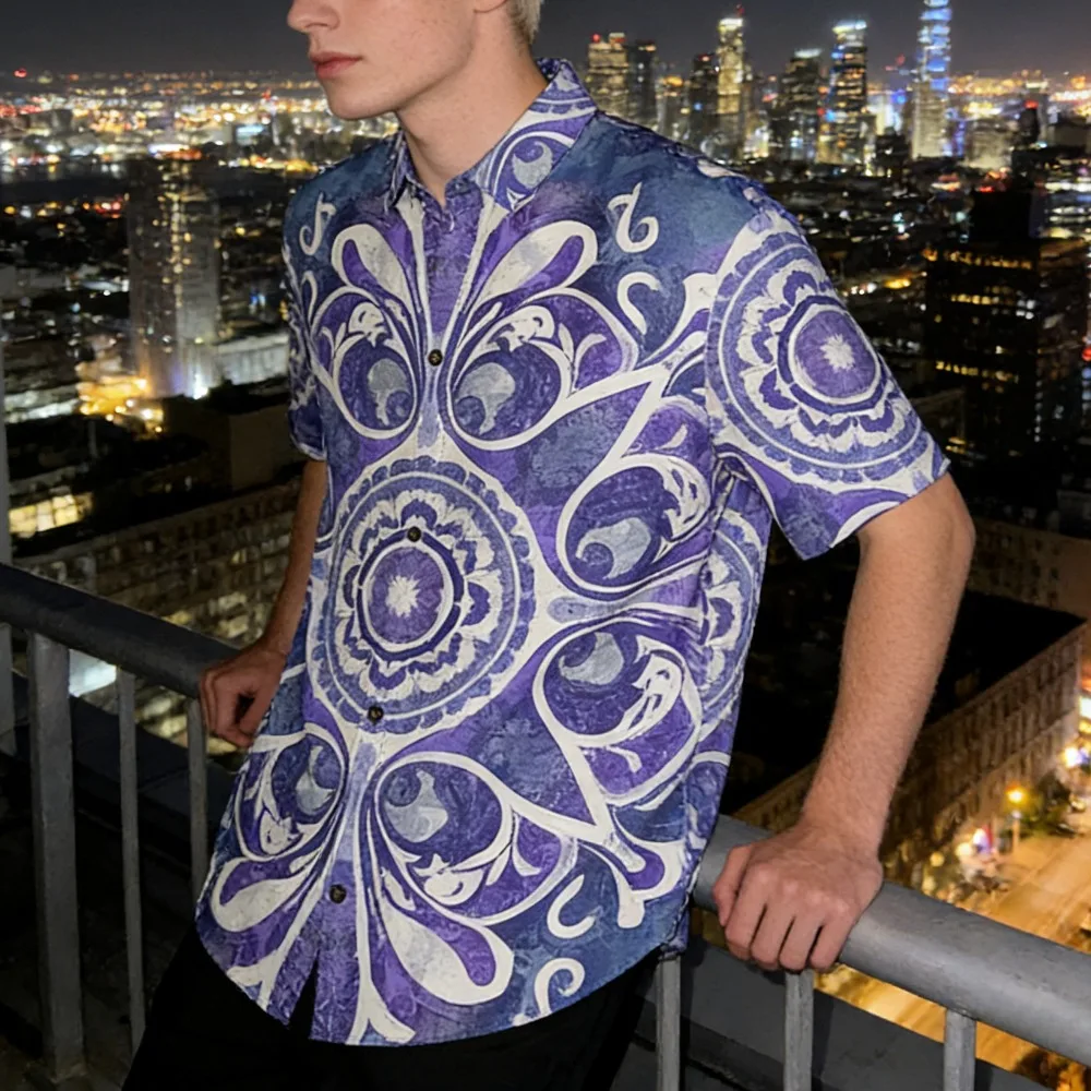 Tropical Paisley Print Men's Resort Shirt Lightweight Button Down Short Sleeve Summer Tops Perfect for Beach & Daily Outings