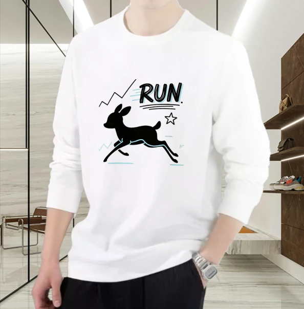 

T shirt for men autumn Men's clothing Tops Harajuku Long sleeves Graphic tee Run Deer Oversize Sports Printed t shirt Bsketball