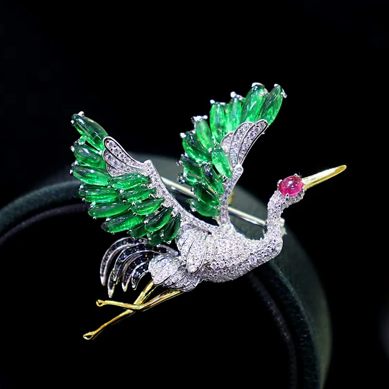 

ZOCA Luxury Custom 925 Sterling Silver Bird Green Brooches Lady Elegant Boutique Jewelry Gift Pendant Party Unique Design