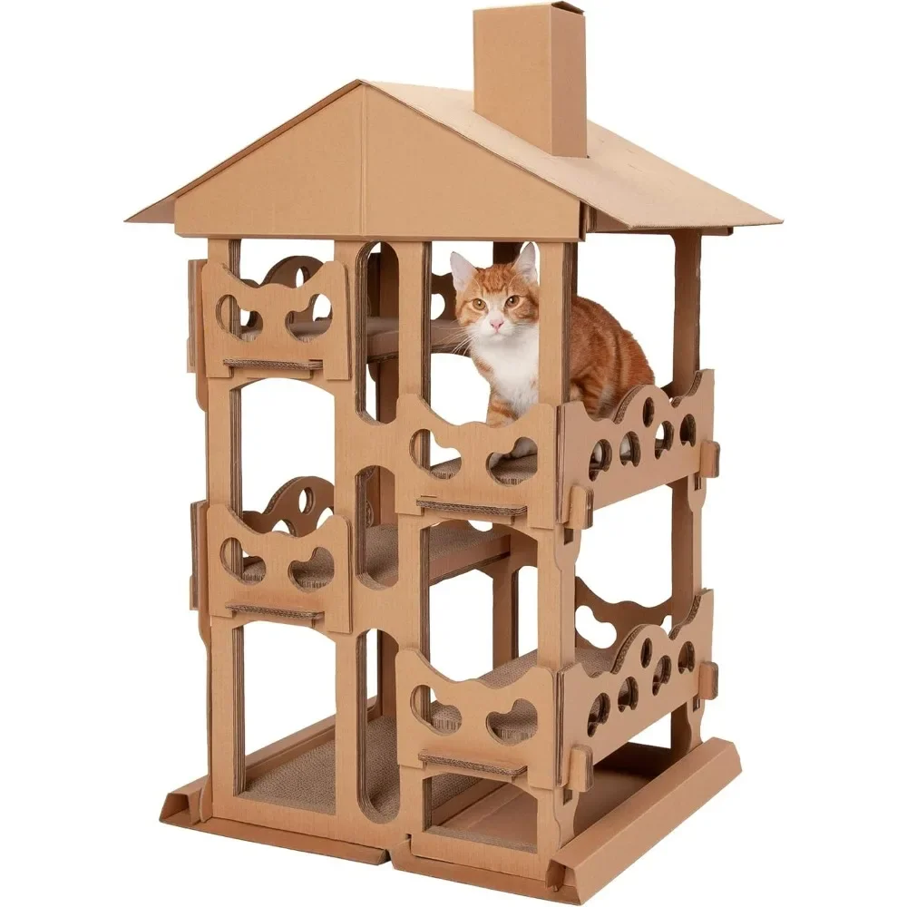 

Cardboard Cat Condo W/ Catnip for Indoor Cats, Scratching Pads - Tower Playground Corrugated Cats Scratcher Hideout, Cat Stuff