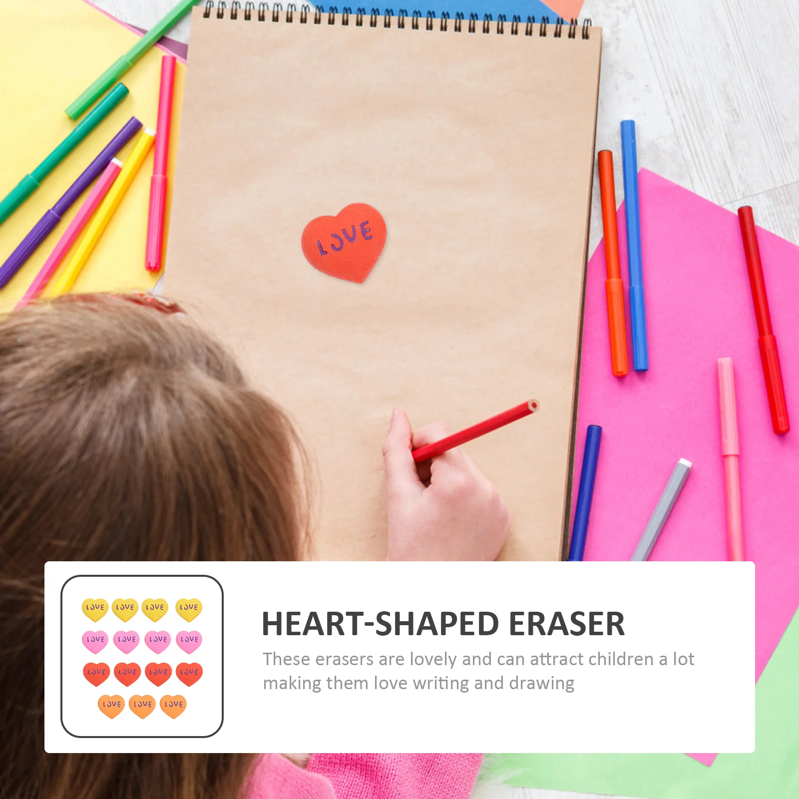

15pcs Heart Shape Pencil Eraser Cute Student Erasers For Kids Writing Drawing Office Supplies Valentine Gift Random Color Small