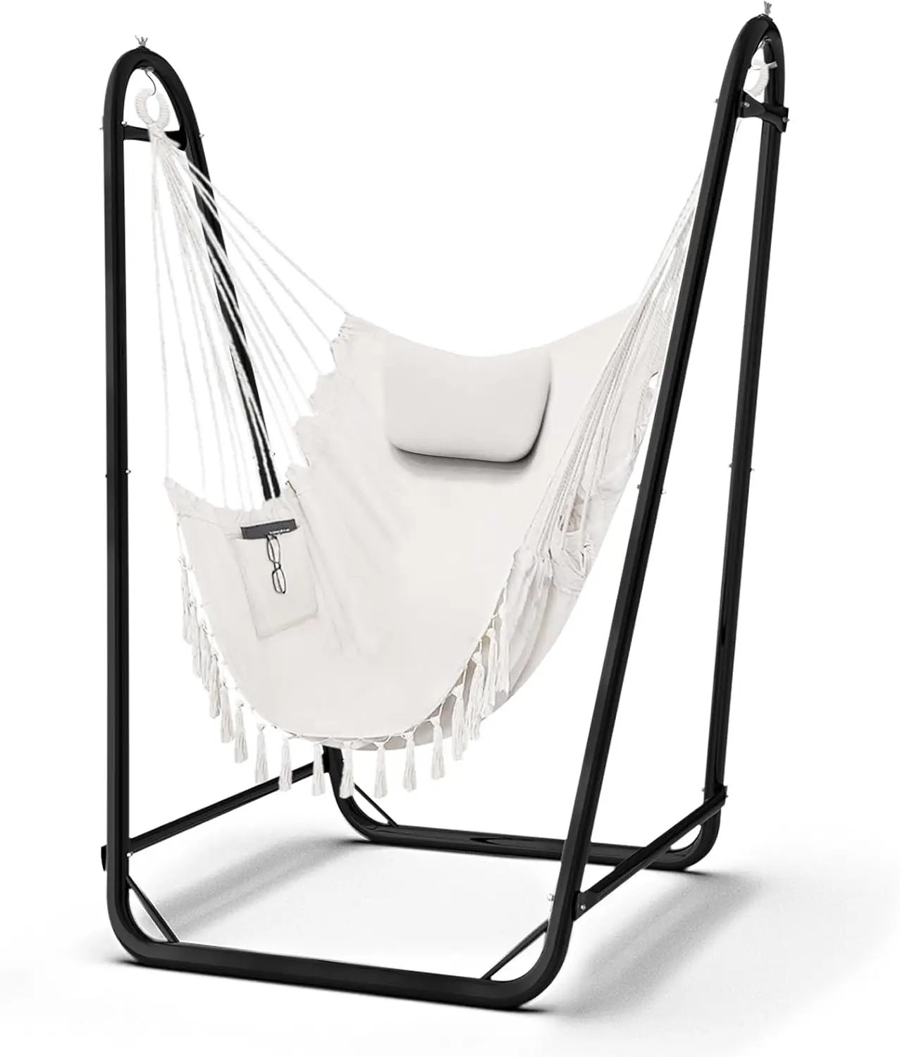 Hammock Chair with Stand, 350 lbs Swing Chair for Indoor Outdoor | U-Shape Anti-Tip Base, Steel Frame,Cotton Chair, Head Pillow, Side Pocket,for Patio Yard Balcony(Hammock Chair Included)
