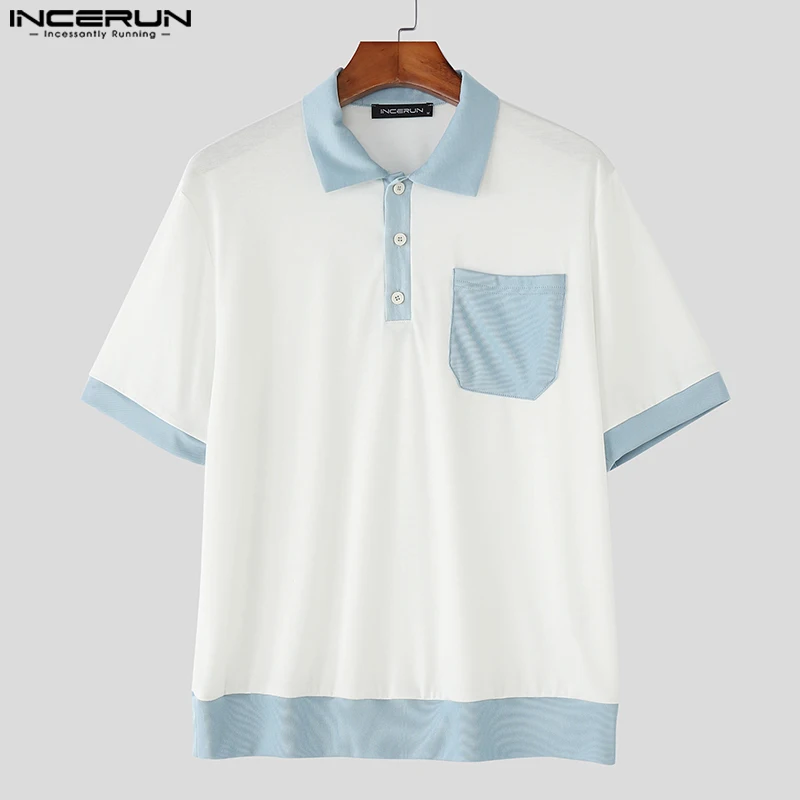 

INCERUN Men Shirt Patchwork Color-block Lapel Short Sleeve Men Clothing Summer Streetwear 2025 Fashion Casual Male Shirts Tops