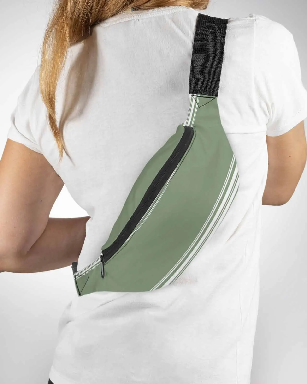 

Striped Sage Green Dark Green Men Women Waist Bag Fanny Pack Belt Bag Wallet Pouch Waterproof Banana Hip Bags