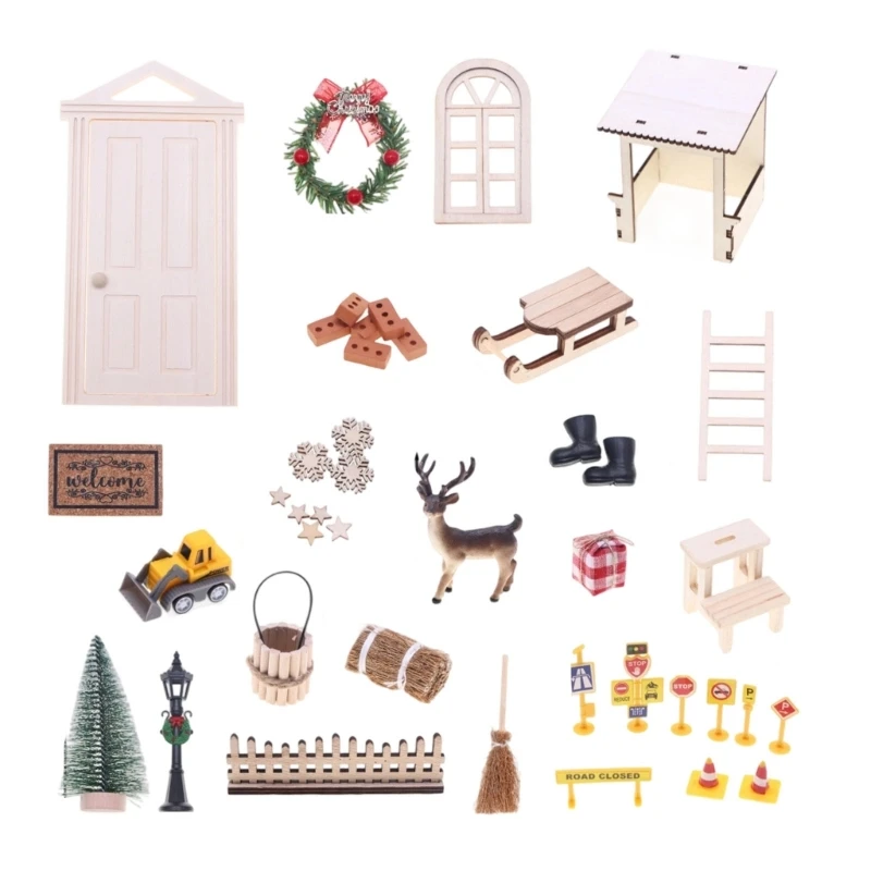 

DIY Tiny Holiday Cottage Display 42Pcs Wooden Tiny Home Items With Child Safe Miniature 15UB