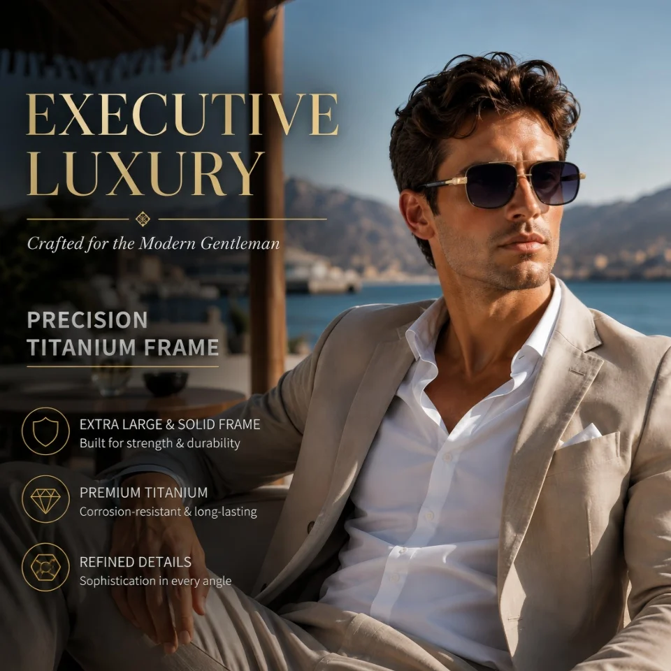 New Luxury Titanium Square Pilot Sunglasses Men Women Double Bridge Lightweight UV400 Fashionable Outdoor Travel Driving Eyewear