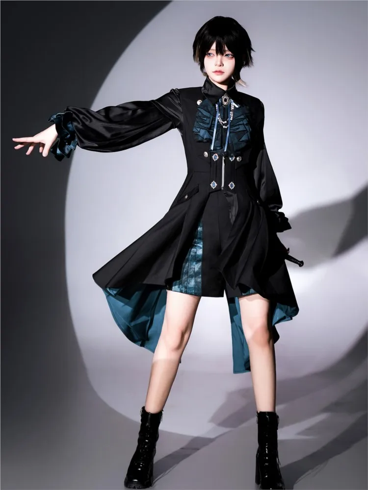 Dark Gothic style shirt tail-end waistcoat shorts set dress