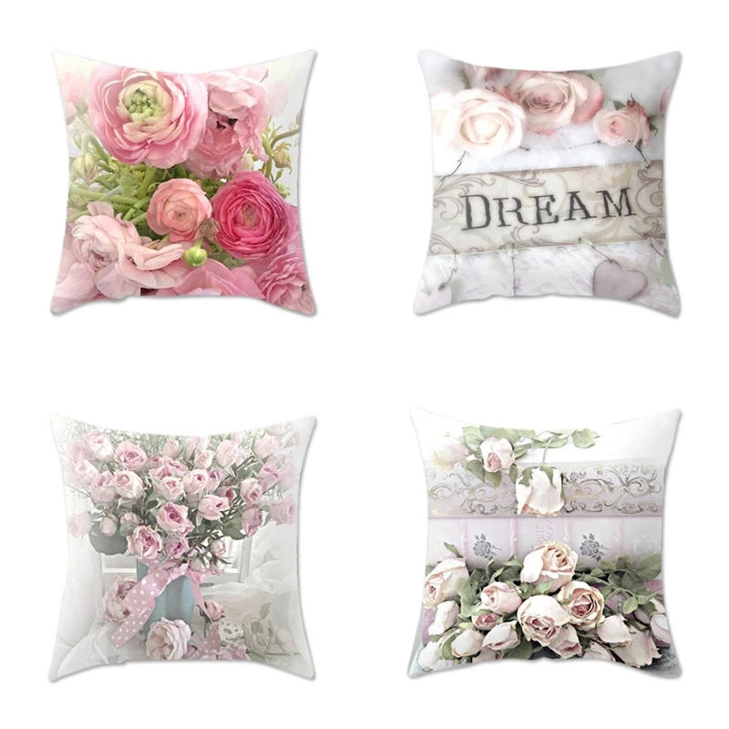 New Decorative Throw Pillow Covers 45 X 45CM For Couch Set Of 2 Mediterranean Style Rose Pillow Cases Soft Pillowcase