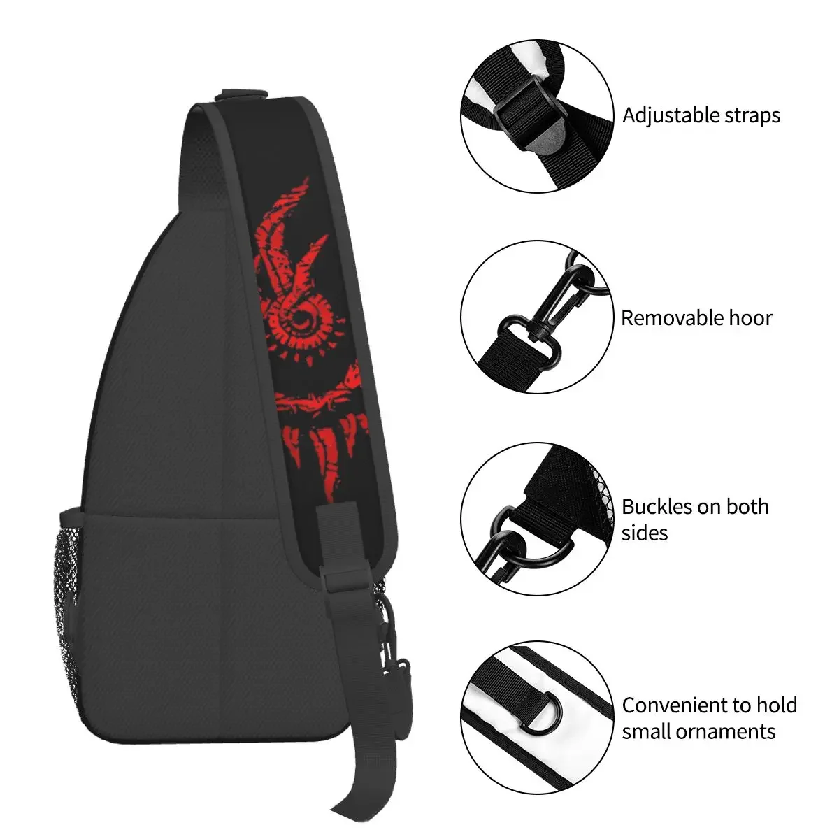 Eldened ringed Dragon Communion Crossbody กระเป๋าสะพายขนาดเล็กไหล่กระเป๋าคาดหน้าอกเป้ Daypack สำหรับกลางแจ้งปีนเขาขี่จักรยานย่าม