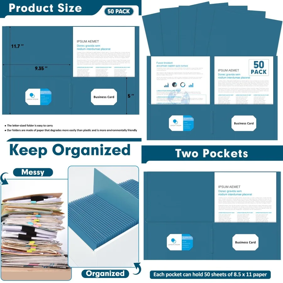 

Two Pocket Folders PANDRI 50 Pack Letter Size Paper File Folders for School Office Home Business Organization Dark Blue with Du