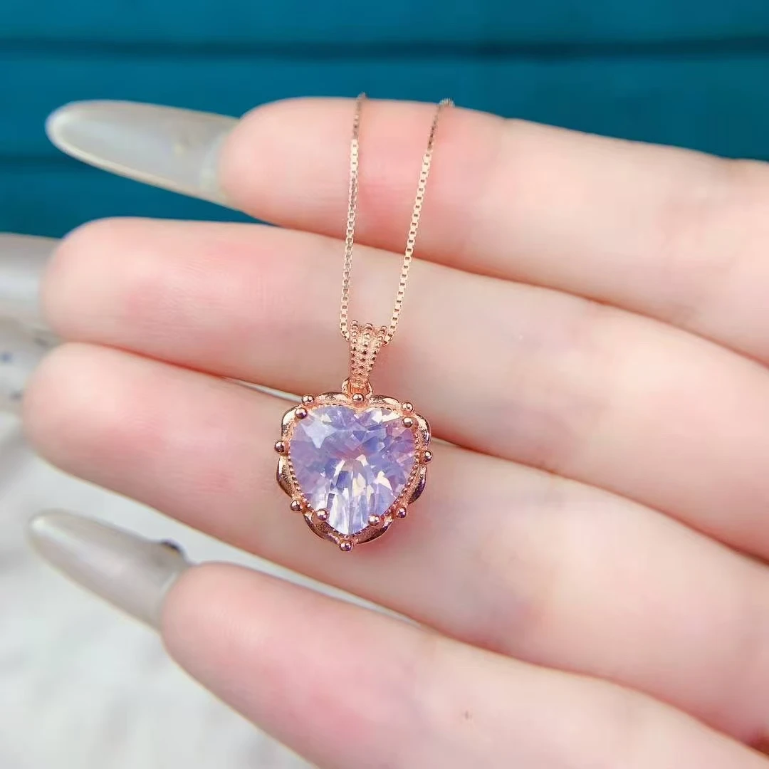 3ct 10mm natural amethyst pendant for woman light purple amethyst 925 silver necklcae pendant with 3 layers 18K gold plating