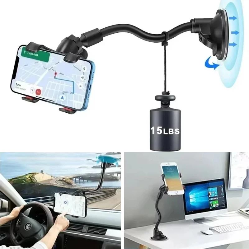 Universal Car Phone Holder 360° Rotating Flexible Windshield Dashboard Mount Cellphone Stand GPS Phone Bracket Auto Accessories