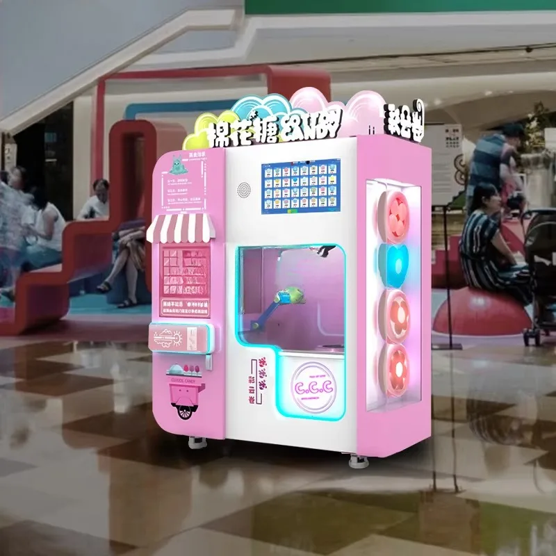 Máquina comercial de dulces de malvavisco, máquina expendedora de algodón de azúcar completamente automática, recién desarrollada