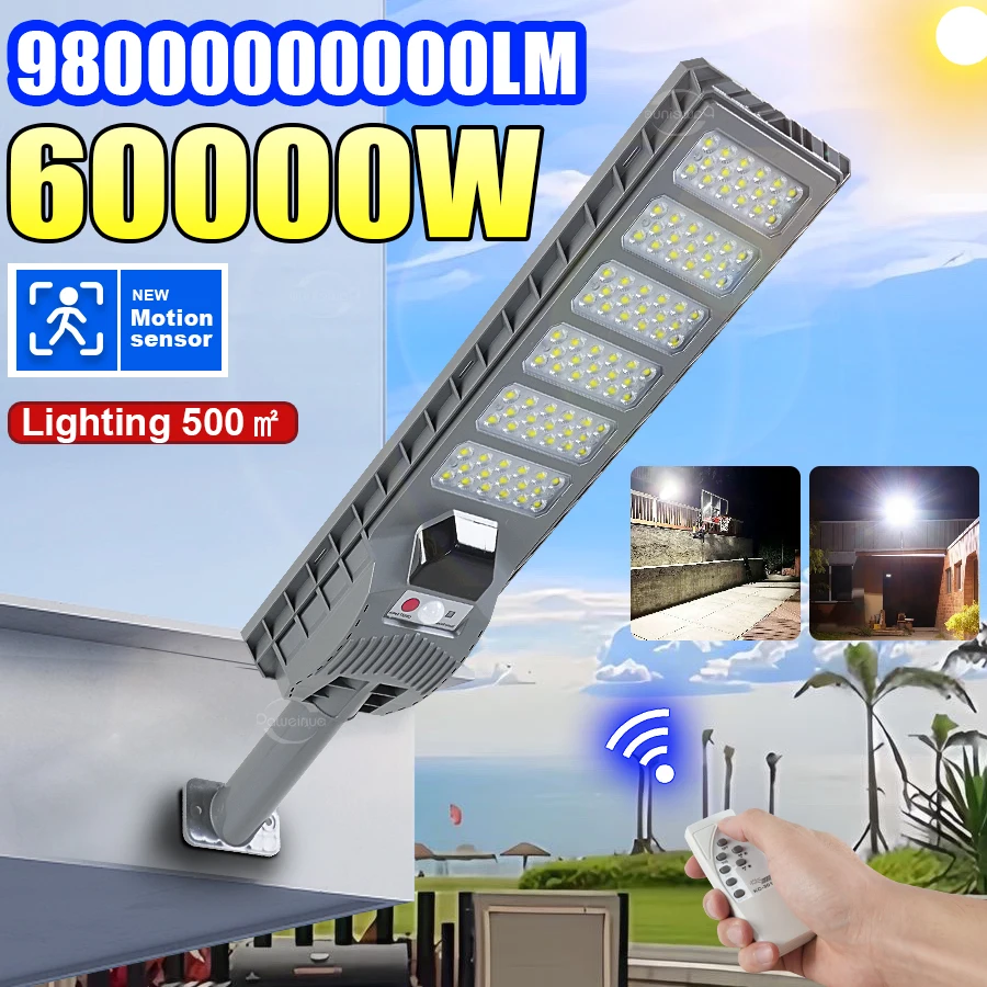 

Солнечный уличный светильник 80000 Вт, 98000000000 лм, 167 LED, уличный солнечный прожектор с датчиком движения, водонепроницаемый, для сада и гаража