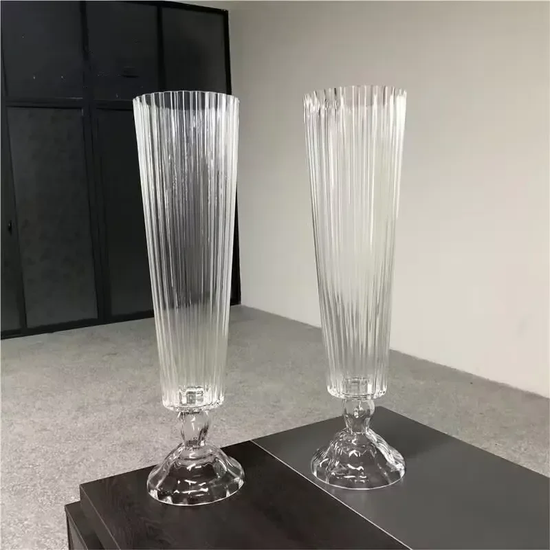 Nordic Striped Transparent Handmade Glass Vase Simple Modern Dried Flower Arrangement Living Room Dining Table Home Decor