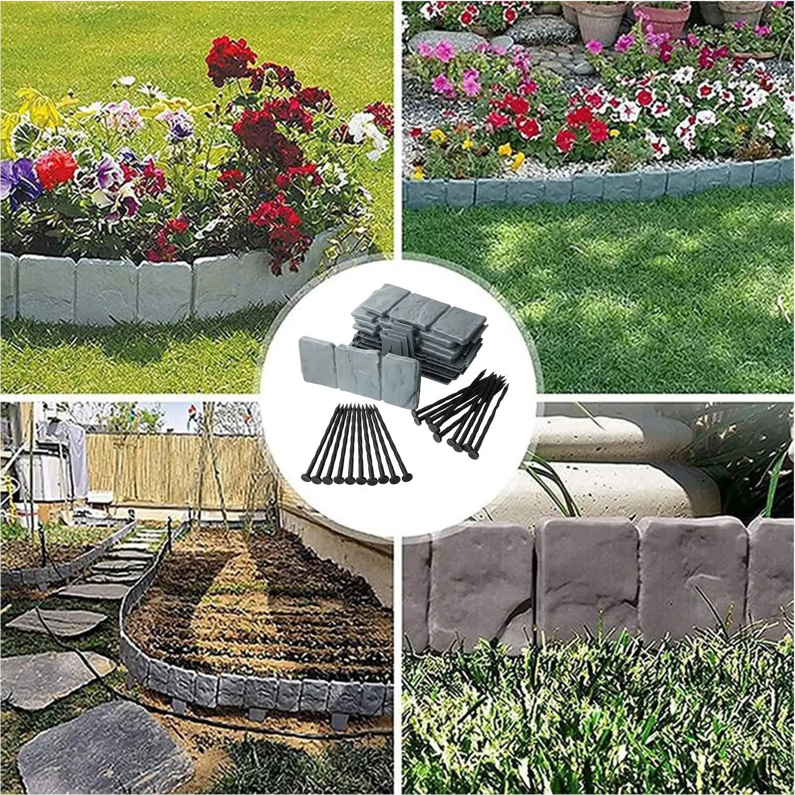 

Элегантный водонепроницаемый садовый бордюр с имитацией камня, с колышками для крепления, для ландшафтного дизайна, для патио, двора, газона, клумб, внутреннего двора