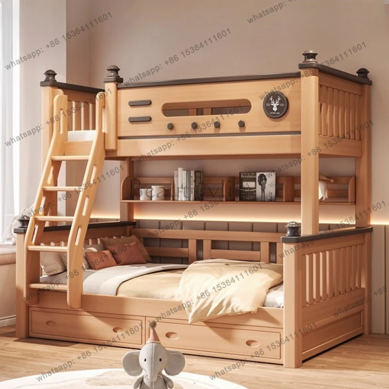 Modern luxury beech bunk bed 2 people  Double beds bedroom beds full size bed frame Furniture