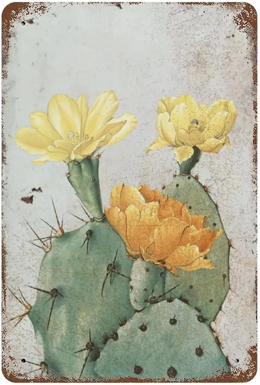 Prickly Pear Cactus BotanicalTin Signs for Wall Decoration for Room Bathroom garden Bar Pub Family Cafe, Gifts for Friends Famil