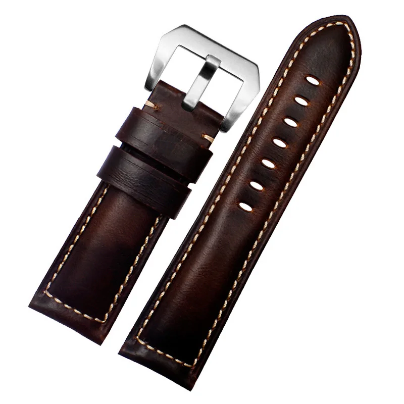 Vintage Thick Crazy Real Cow Leather Strap For Panerai Luminor/Breitling Hamilton Men‘s Watch Band 20mm 22mm 24mm 26mm Bracelet