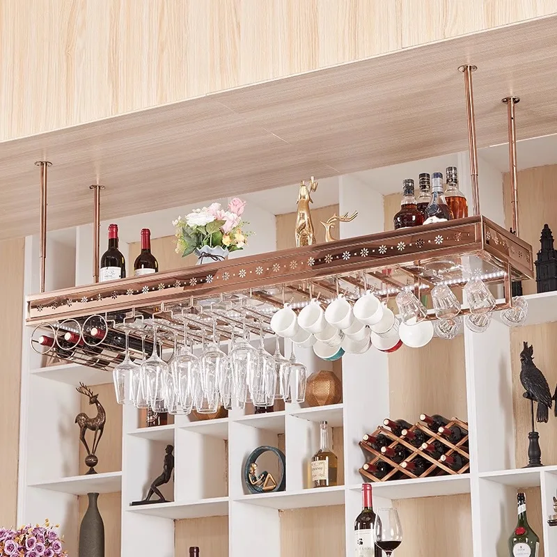 Stainless steel wine glass rack, hanging wine rack, bar counter hanging storage upside-down light luxury wine glass