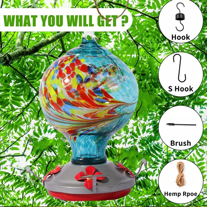 Garden Bird Feeders For Outdoors Hanging, Bird Gifts For Women Blown Glass Bird Feeder Durable Easy Install Easy To Use C