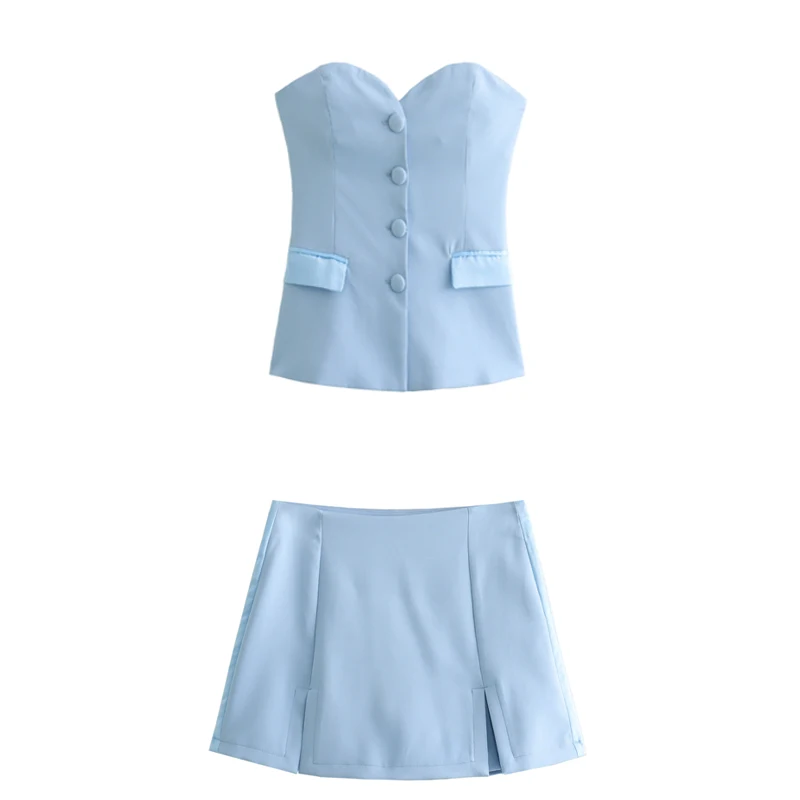 الصيف قطعتين تنورة مجموعة الدبابات كاميس أنيقة صديرية دائرية عارية الذراعين مشد القمم عالية الخصر التخسيس بلون فستان قصير