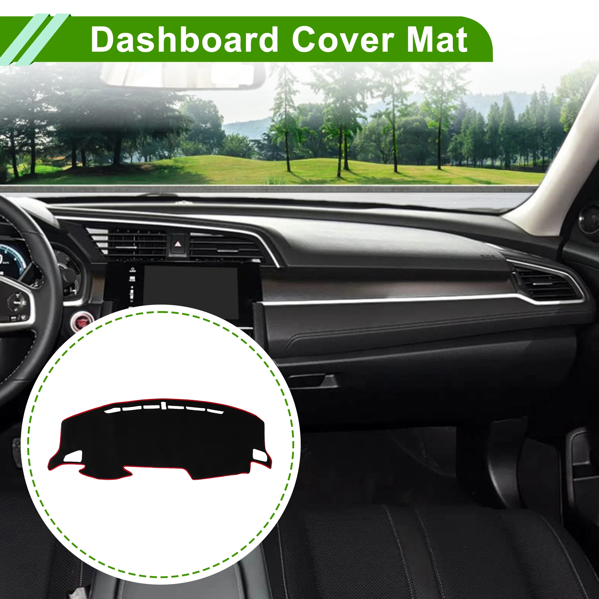 UXCELL Dashboard Cover for Honda 10th Civic 16-21 without Hud Polyester Black Red 1 Pc
