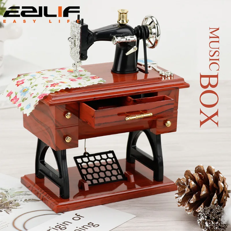 1pc Mini Nähmaschine Stil Musik Box Handkurbel Vintage Musik Boxen Schmuck Box Weihnachten Neue Jahr Geburtstag Geschenke
