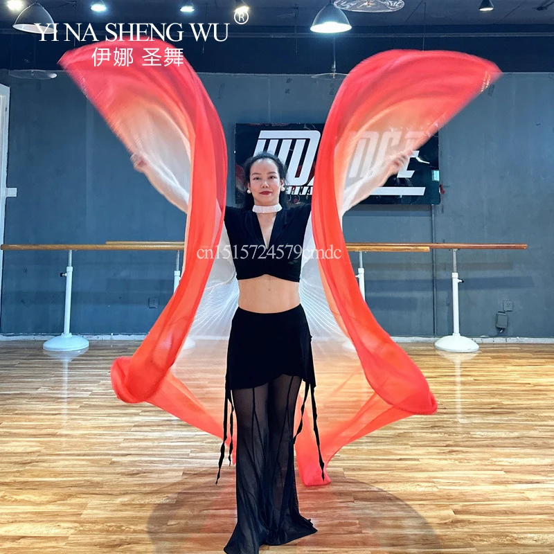 Asas de chiffon para dança do ventre, acessórios para performance em palco de dança adulta, asas egípcias isis, asas coloridas de arco-íris com bastão