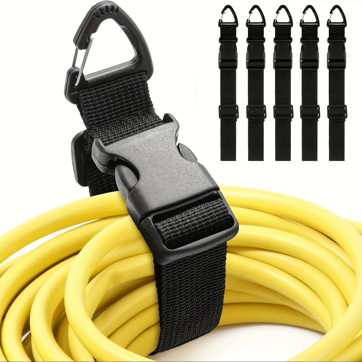 45cm Black Adjustable Extension Cord Organizer With 3-Axis Buckle - Heavy-Duty Storage Strap For Workshop & Garage Organization