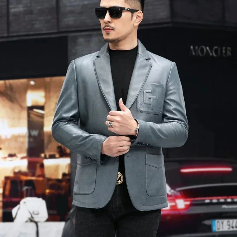 AYUNSUE Real Leather Jacket Men Coat Sheepskin Thin Short Jackets for Spring Slim Fit Male Blazer Jaqueta De Couro Masculino