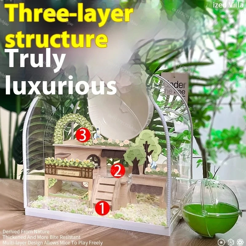 Large Two-Layer Golden Hamster Cage Chew-Resistant Transparent Luxury Villa Pet Home Breeding Habitat for Small Animals