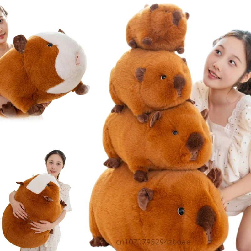 25cm-60cm Cute Pig Plush Doll Pillow Giant Lying Brown Dutch Pig Stuffed Animal Round Body Warm Hug For Boys Girls Birthday Gift