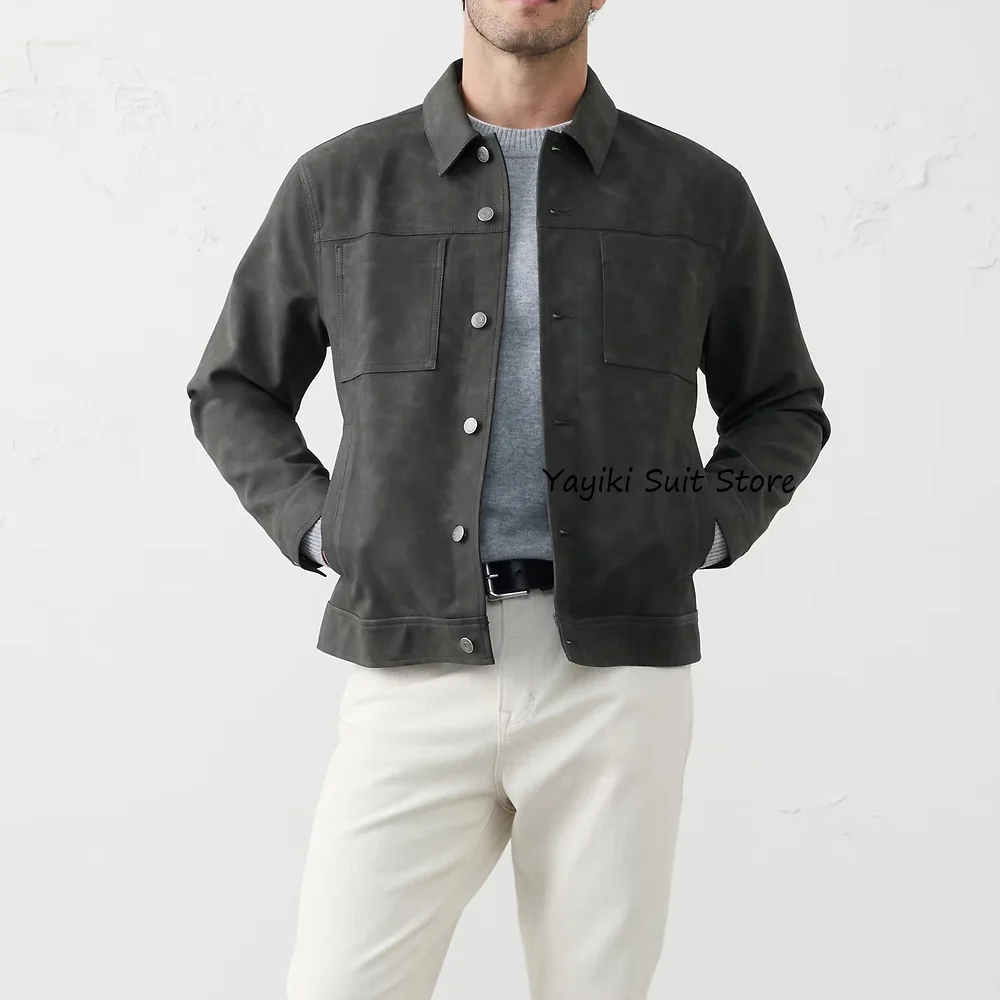 

Мужская куртка, модные пиджаки, однобортные мужские куртки из замшевой ткани, стильные городские пиджаки высокого качества, повседневное пальто с лацканами